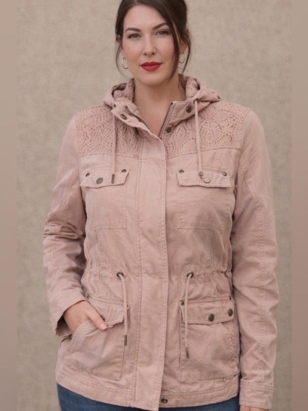 American Rag Dusty Pink Utility Anorak Jacket with Lace Yoke